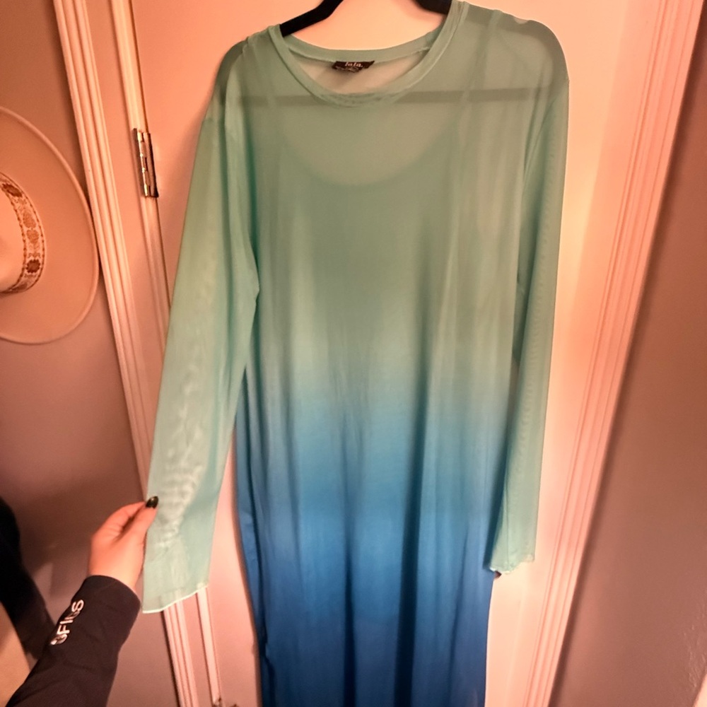 Dressed in LaLa teal to blue ombré mesh dress